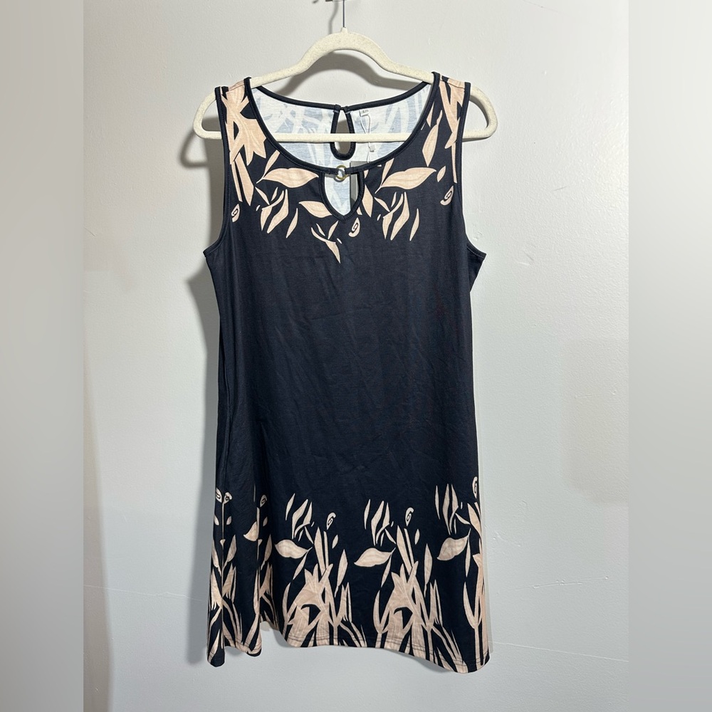 NWT ETCYY Women’s L Black And Tan Floral Printed Sleeveless Dress | SKU 0435